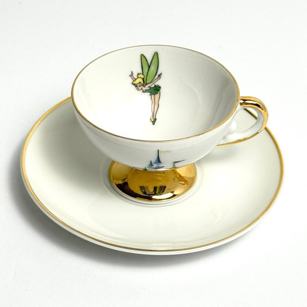 Vintage Disneyland Tinker Bell Teacup Saucer Gold Trim Footed Cup Disneyana Rare